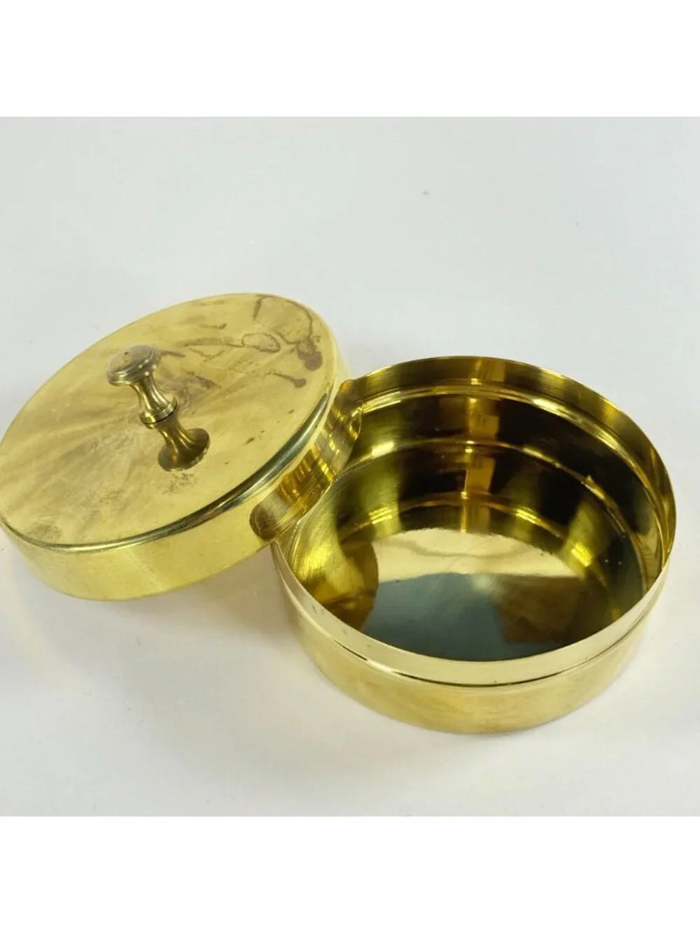 Vintage Brass Trinket Box Round Gold Tone Vanity Made in Italy
